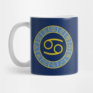 Cancer Zodiac Wheel Astro Symbols Gold+Blues Mug